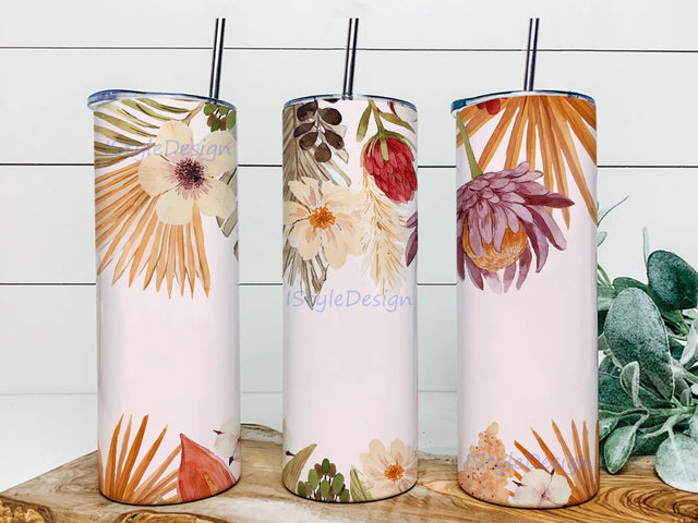 Boho Floral Sublimation Skinny Tumbler Design, Straight & Tapered Sublimation Wrap Design, Tumbler PNG Sublimation iStyleDesign 