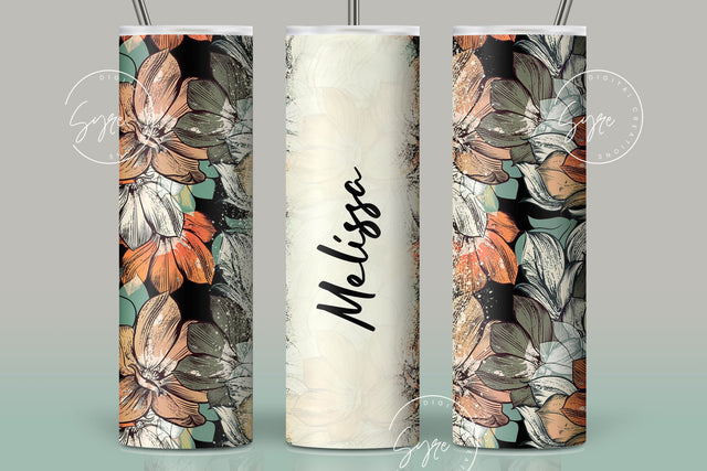 Boho Floral Tumbler, Add Your Own Name Tumbler, Skinny Tumbler 20 oz Design Wrap, Seamless Sublimation Design PNG, Skinny Travel Tumbler Sublimation Syre Digital Creations 