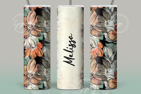 Boho Floral Tumbler, Add Your Own Name Tumbler, Skinny Tumbler 20 oz Design Wrap, Seamless Sublimation Design PNG, Skinny Travel Tumbler Sublimation Syre Digital Creations 