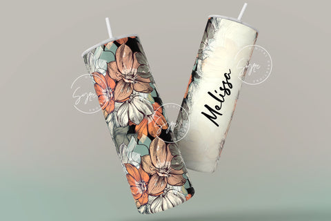 Boho Floral Tumbler, Add Your Own Name Tumbler, Skinny Tumbler 20 oz Design Wrap, Seamless Sublimation Design PNG, Skinny Travel Tumbler Sublimation Syre Digital Creations 