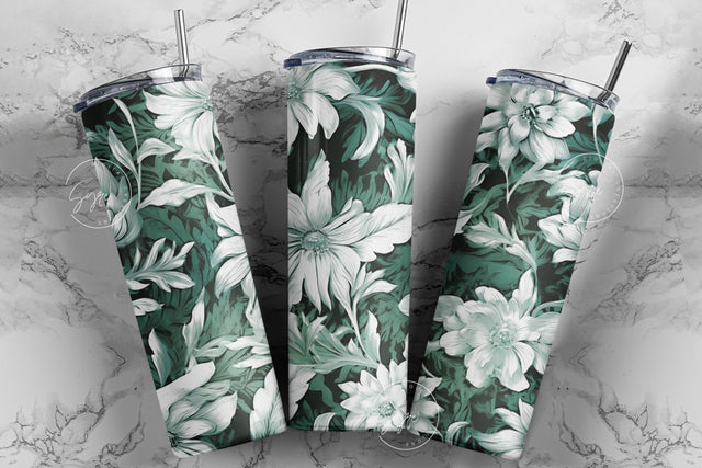 Boho Floral Tumbler, Green Flower Tumbler, 3D Mural Tumbler, 20 oz Skinny Tumbler Sublimation, Spring Tumbler, Botanical, Digital Download Sublimation Syre Digital Creations 