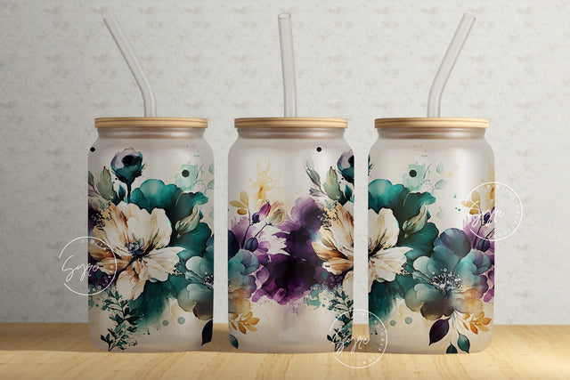 Boho Floral Wrap, 16oz Libbey Glass Can Tumbler Sublimation Design, Watercolor Flower Sublimation Wrap, Flower Glass Can Design, Wild Flower Sublimation Syre Digital Creations 