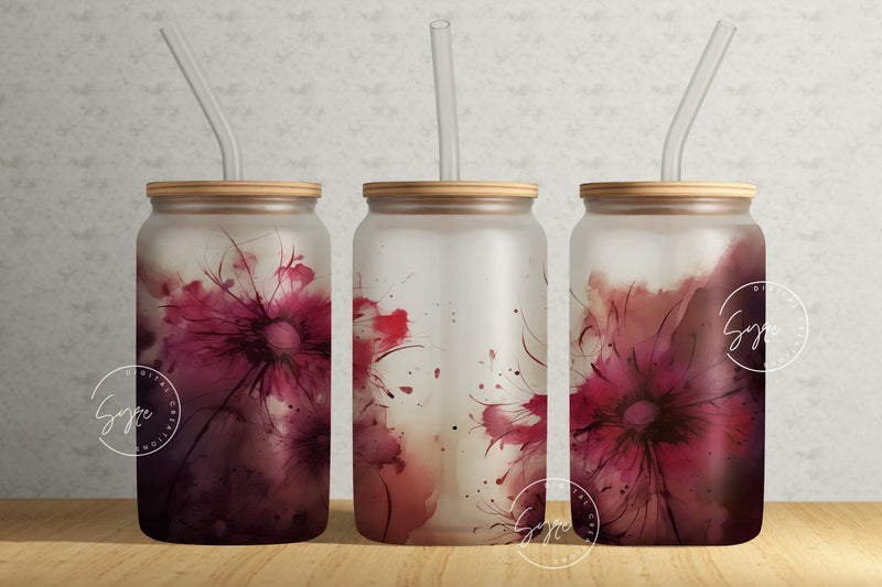 Boho Floral Wrap, 16oz Libbey Glass Can Tumbler Sublimation Design ...