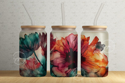 Boho Floral Wrap, 16oz Libbey Glass Can Tumbler Sublimation Design, Watercolor Flower Sublimation Wrap, Flower Glass Can Design, Wild Flower Sublimation Syre Digital Creations 
