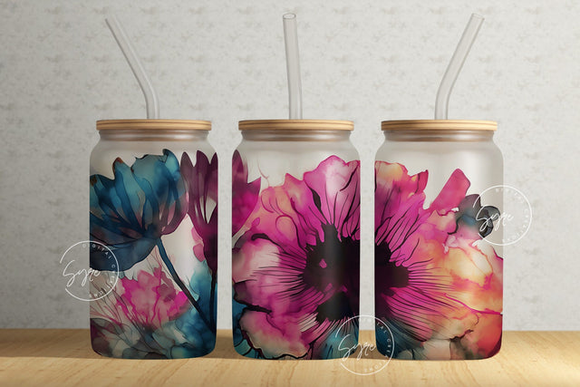 Boho Floral Wrap, 16oz Libbey Glass Can Tumbler Sublimation Design, Watercolor Flower Sublimation Wrap, Flower Glass Can Design, Wild Flower Sublimation Syre Digital Creations 