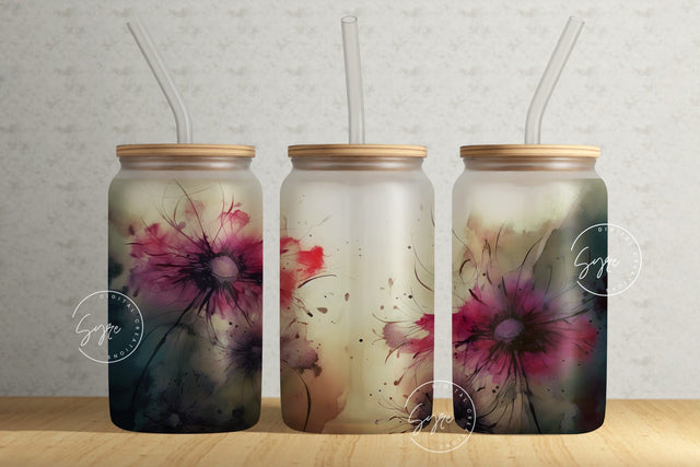 Boho Floral Wrap, 16oz Libbey Glass Can Tumbler Sublimation Design, Watercolor Flower Sublimation Wrap, Flower Glass Can Design, Wild Flower Sublimation Syre Digital Creations 