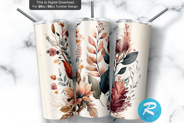 Boho Florals Watercolor 20 oz / 30 oz Tumbler PNG Sublimation Regulrcrative 