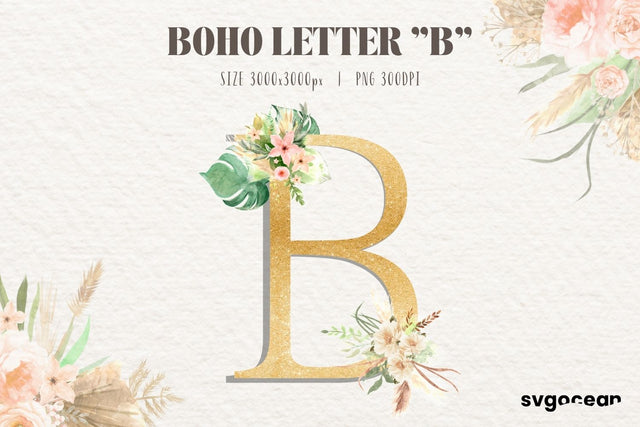 Boho Flower Letter B Sublimation SvgOcean 