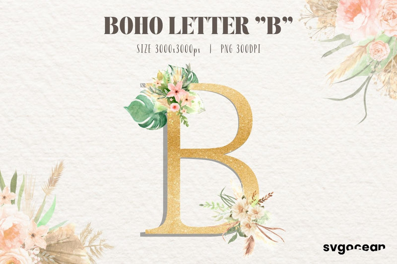 Boho Flower Letter B Sublimation SvgOcean 