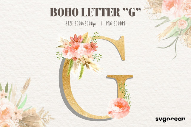 Boho Flower Letter G Sublimation SvgOcean 
