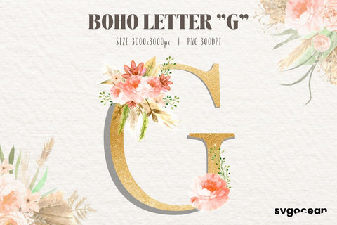 Boho Flower Letter G Sublimation SvgOcean 