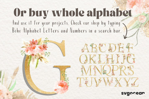 Boho Flower Letter G Sublimation SvgOcean 