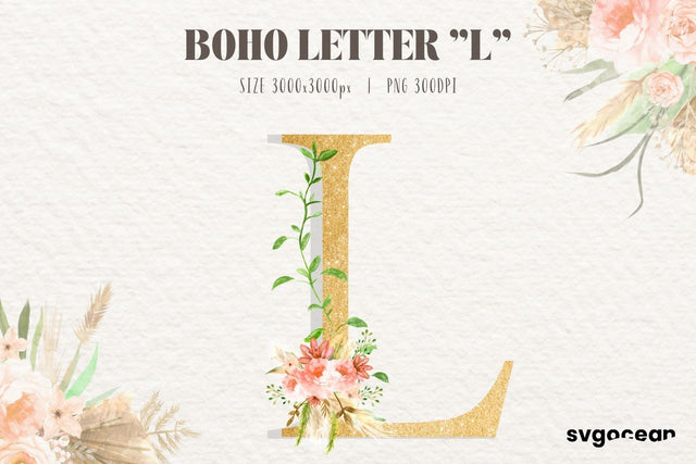 Boho Flower Letter L Sublimation SvgOcean 