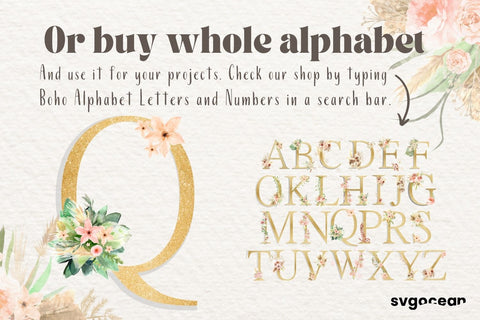Boho Flower Letter Q Sublimation SvgOcean 
