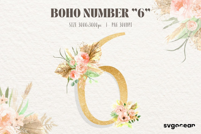 Boho Flower Number 6 Sublimation SvgOcean 