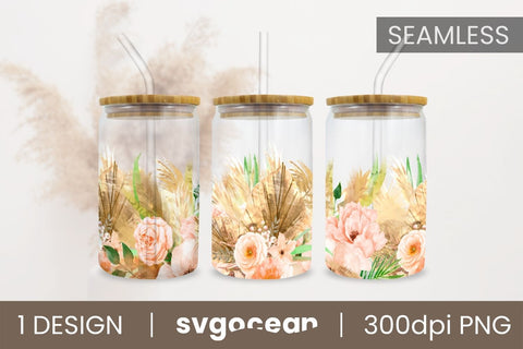 Boho Flowers Can Glass Wrap Sublimation Bundle Sublimation SvgOcean 