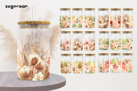 Boho Flowers Can Glass Wrap Sublimation Bundle Sublimation SvgOcean 