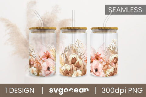 Boho Flowers Can Glass Wrap Sublimation Bundle Sublimation SvgOcean 
