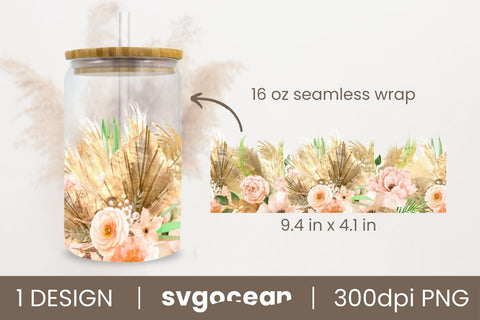 Boho Flowers Can Glass Wrap Sublimation Bundle Sublimation SvgOcean 
