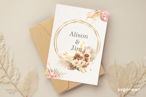 Boho Flowers Watercolor Frame Bundle Sublimation SvgOcean 