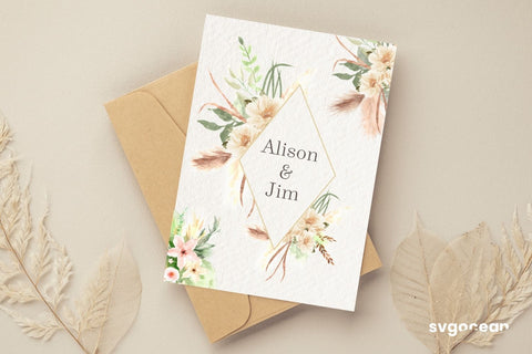 Boho Flowers Watercolor Frame Bundle Sublimation SvgOcean 