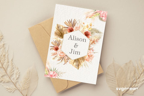 Boho Flowers Watercolor Frame Bundle Sublimation SvgOcean 