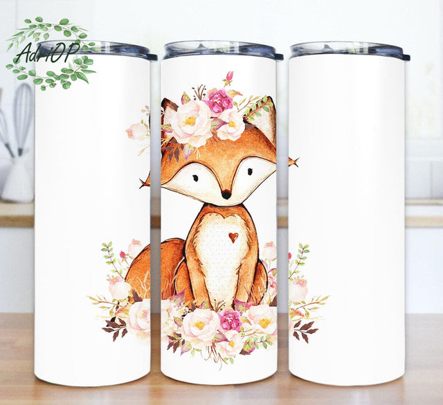 Boho Fox 20oz Skinny Tumbler, Fox Floral Tumbler Design, Boho Floral Tumbler Png, Animal Tumbler With Lid And Straw, Instant Download Sublimation AdriOP 
