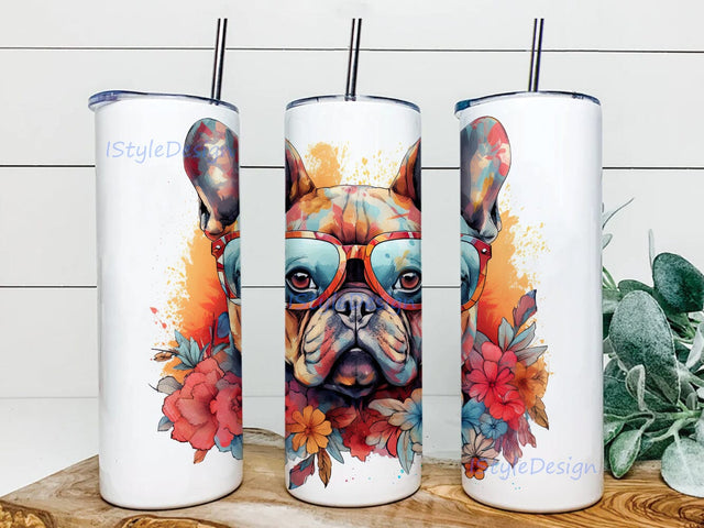 Boho French Bulldog 20oz Skinny Tumbler Png, French Bulldog Dog Mom Tumbler Wrap Png, French Bulldog Colorful Flower Tumbler, Cute French Bulldog Tumbler Sublimation iStyleDesign 