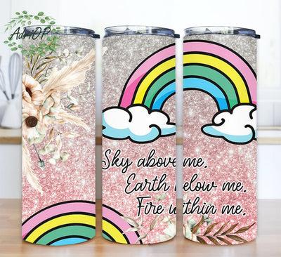 Boho Glitter Rainbow Floral 20oz Skinny Tumbler Png, Glitter Rainbow Tumbler, Boho Floral Tumbler, Rainbow Floral Tumbler, Digital Download Sublimation AdriOP 