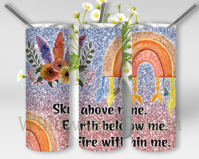 Boho Glitter Rainbow Floral 20oz Skinny Tumbler Png, Glitter Rainbow Tumbler, Boho Floral Tumbler, Rainbow Floral Tumbler, Digital Download Sublimation WillowSageDesign 
