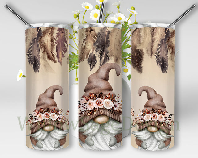 Boho Gnome Design Tumbler, Boho Floral Gnome 20oz Skinny Tumbler, Boho Feathers Tumbler Wrap, Gnome Lover Design Png, Gnome Sublimation Design for Straight, Instant Download Sublimation WillowSageDesign 