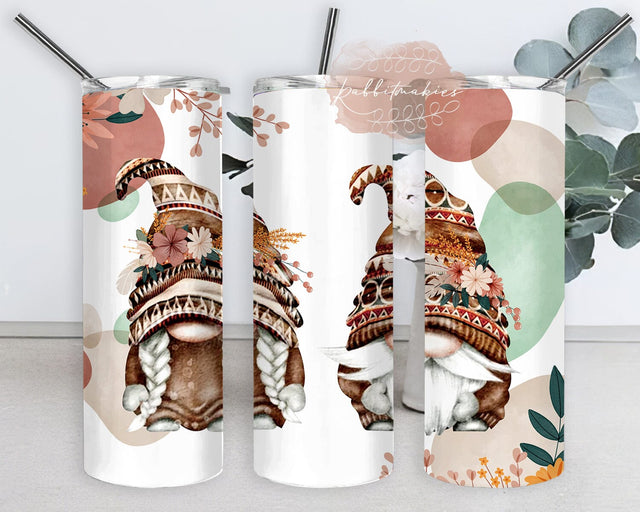 Boho Gnome Tumbler Design, Boho 20oz Tumbler Png, Boho Gnome Floral Design With Lid And Straw, Gnome Tumbler Template, Digital Download Sublimation Rabbitmakies 