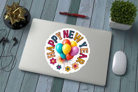 Boho Groovy Happy New Year Stickers Bundle Sublimation Regulrcrative 