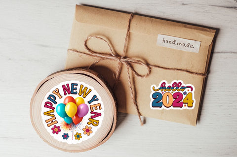 Boho Groovy Happy New Year Stickers Bundle Sublimation Regulrcrative 