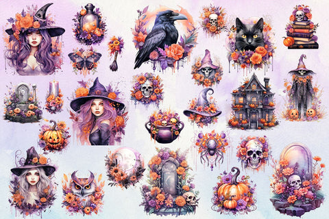 Boho Halloween Clipart Bundle, 25 Transparent PNG's Sublimation BijouBay 