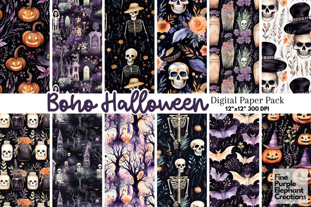 Boho Halloween Digital Paper | Scary Pattern Digital Pattern Fine Purple Elephant Creations 