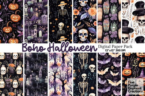 Boho Halloween Digital Paper | Scary Pattern Digital Pattern Fine Purple Elephant Creations 