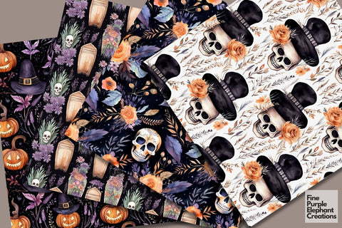 Boho Halloween Digital Paper | Scary Pattern Digital Pattern Fine Purple Elephant Creations 