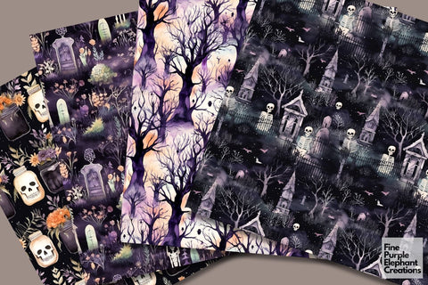 Boho Halloween Digital Paper | Scary Pattern Digital Pattern Fine Purple Elephant Creations 