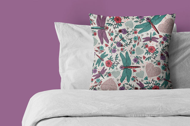 Boho Hearts & Dragonflies - Seamless Bohemian Style Pattern Digital Pattern Karma Genie Graphics 