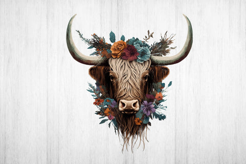 Boho Highland Cow Sublimation. Higland Floral Png Cow. Sublimation Samaha Design 