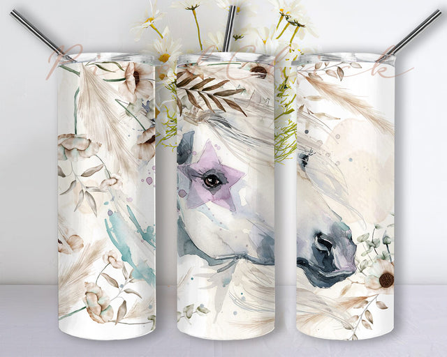 Boho Horse 20oz Skinny Tumbler, Watercolor Horse Tumbler Png, Boho Floral Tumbler Wrap, Horse Tumbler With Lid And Straw, Horse Lover Gift, Digital Download Sublimation PixelChick 