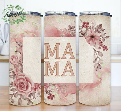 Boho Mama 20oz Skinny Png, Boho Florals Tumbler Wrap, Mama Floral Tumbler Design, Boho Tumbler With Lid And Straw, Mother's Day Gift, Instant Download Sublimation AdriOP 