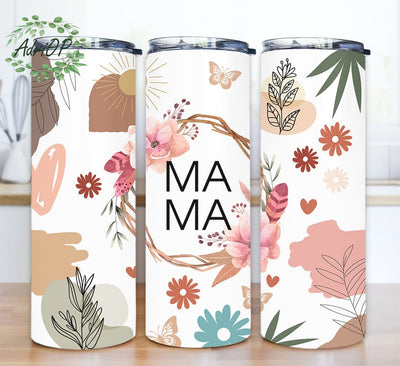 Boho Mama Floral 20oz Skinny Tumbler Png, Floral Retro Mama Tumbler For Mom For Mother's Day, Mama Boho Floral Sublimation, Boho Flowers Sublimation AdriOP 