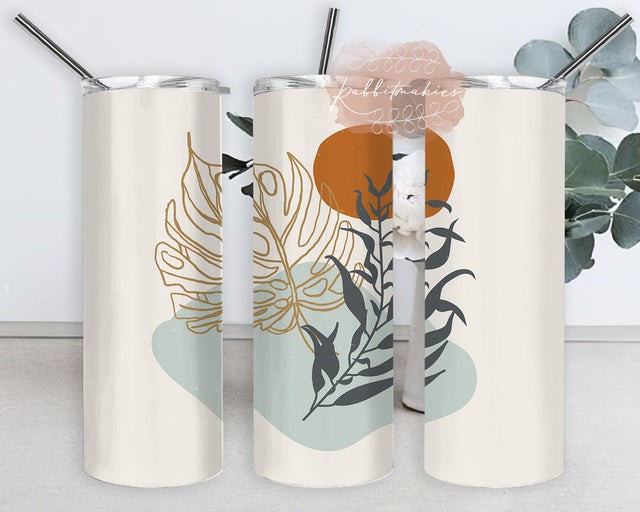 Boho Minimalist Leaves 20oz Tumbler Wrap, Abstract Leaves Tumbler Png, Abstract Sun Design Png, Boho Leaves Sublimation Design for Straight, Instant Download Sublimation Rabbitmakies 