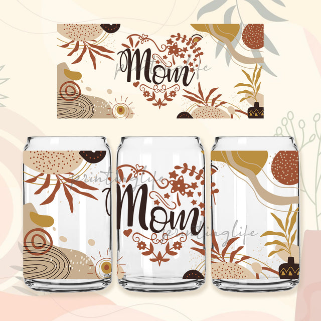Boho Mom 16 oz Libbey Glass Can Tumbler Sublimation Design Mother day gift, diy gitf ideas, Waterslide digital png template design Sublimation PrintingLife 