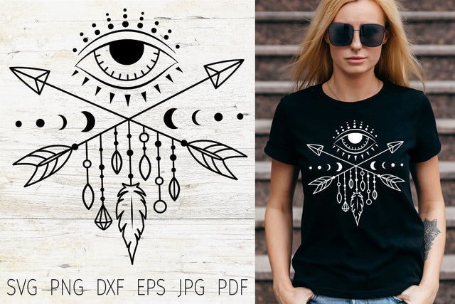 Boho moon celestial, boho arrow, tribal svg, mystical magic SVG Digital Rainbow Shop 