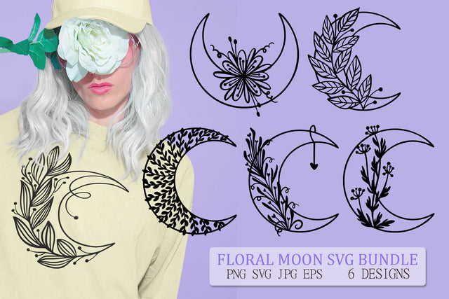 Boho Moon with Flowers SVG Bundle | Floral Moon designs SVG Pfiffen's World 