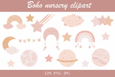 Boho nursery clipart set. Baby wall décor Sublimation LuckyTurtleArt 