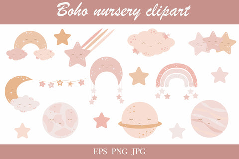 Boho nursery clipart set. Baby wall décor Sublimation LuckyTurtleArt 